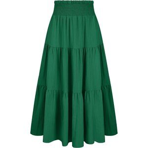 Women's Green Casual Smocked High Waist Flowy Boho Long with Pockets Maxi Skirt